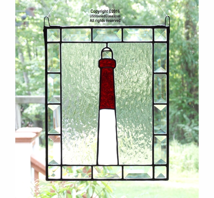 Barnegat Lighthouse Stained Glass Panel with bevels