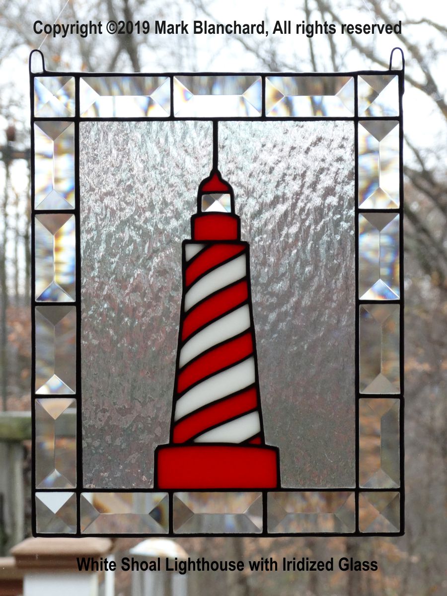 White Shoal Lighthouse Stained Glass Panel with Bevels