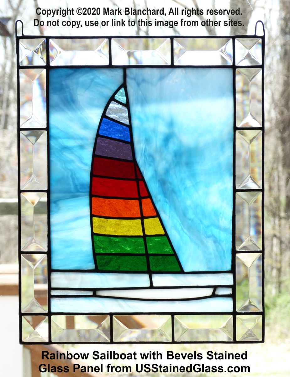 Rainbow Sailboat Stained Glass Panel With Bevels